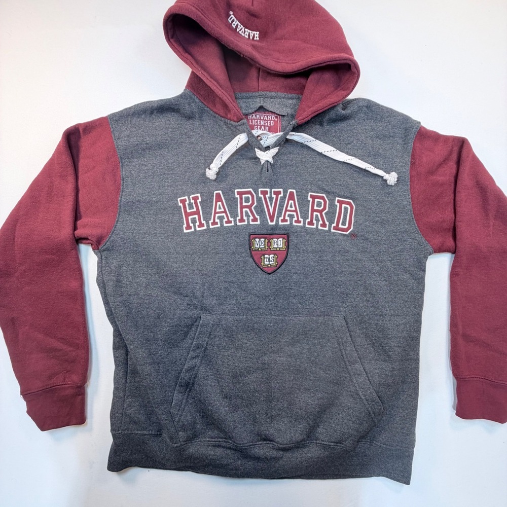 Harvard University Hoodie M Crimson Gray Embroidered Crest Pullover Sweatshirt